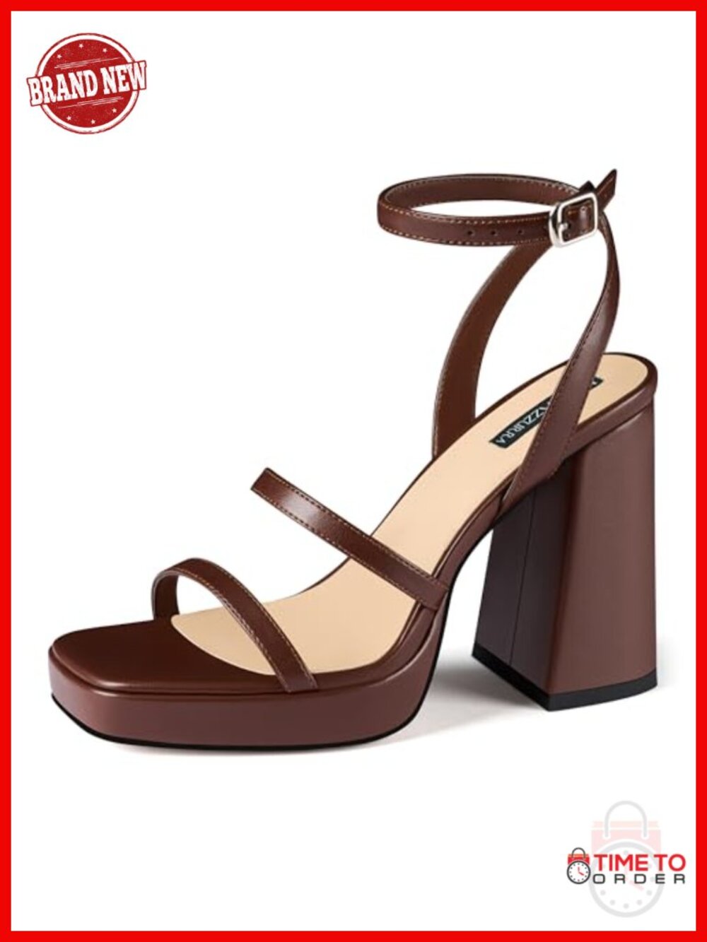 Women's Platform Chunky Heel Sandals Square Open Toe Ankle Strap Faux Leather